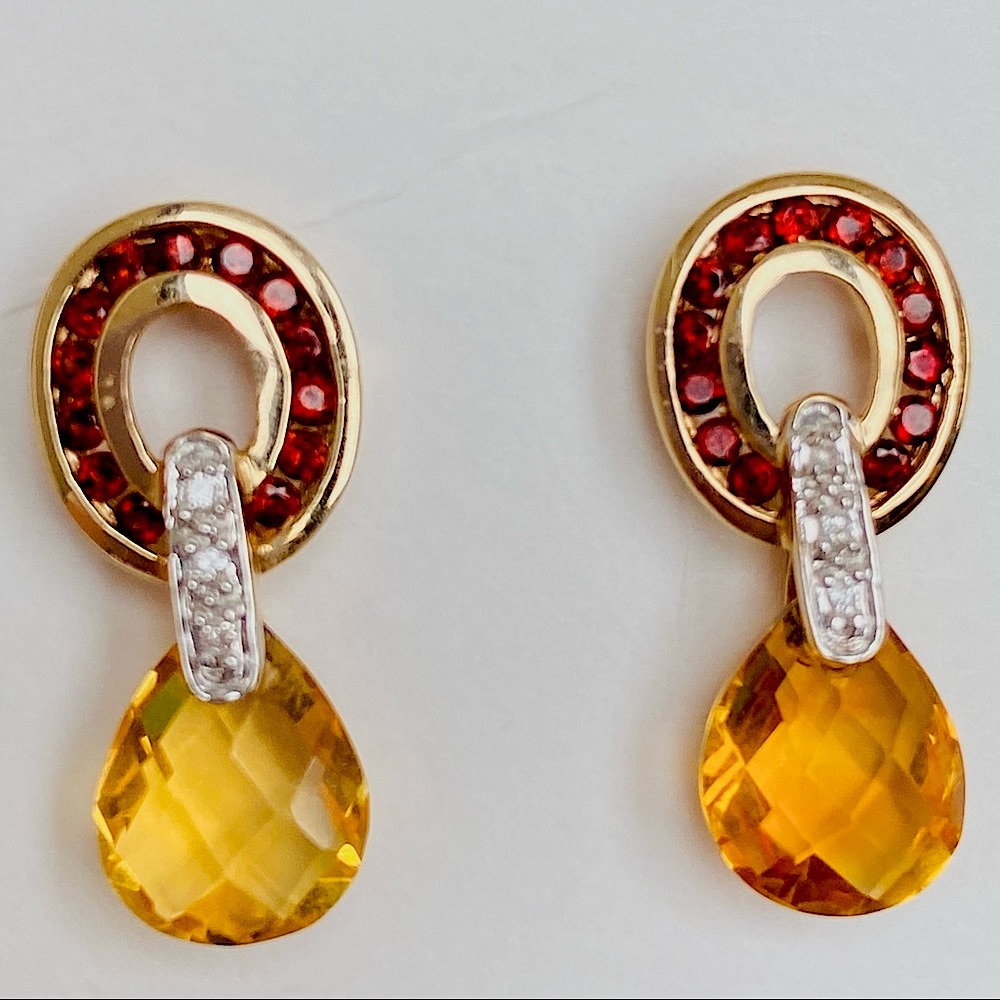 Garnet with Citrine Briolette dangle earrings